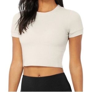 Alo Yoga Micro Waffle Sierra Crop in Bone S EUC